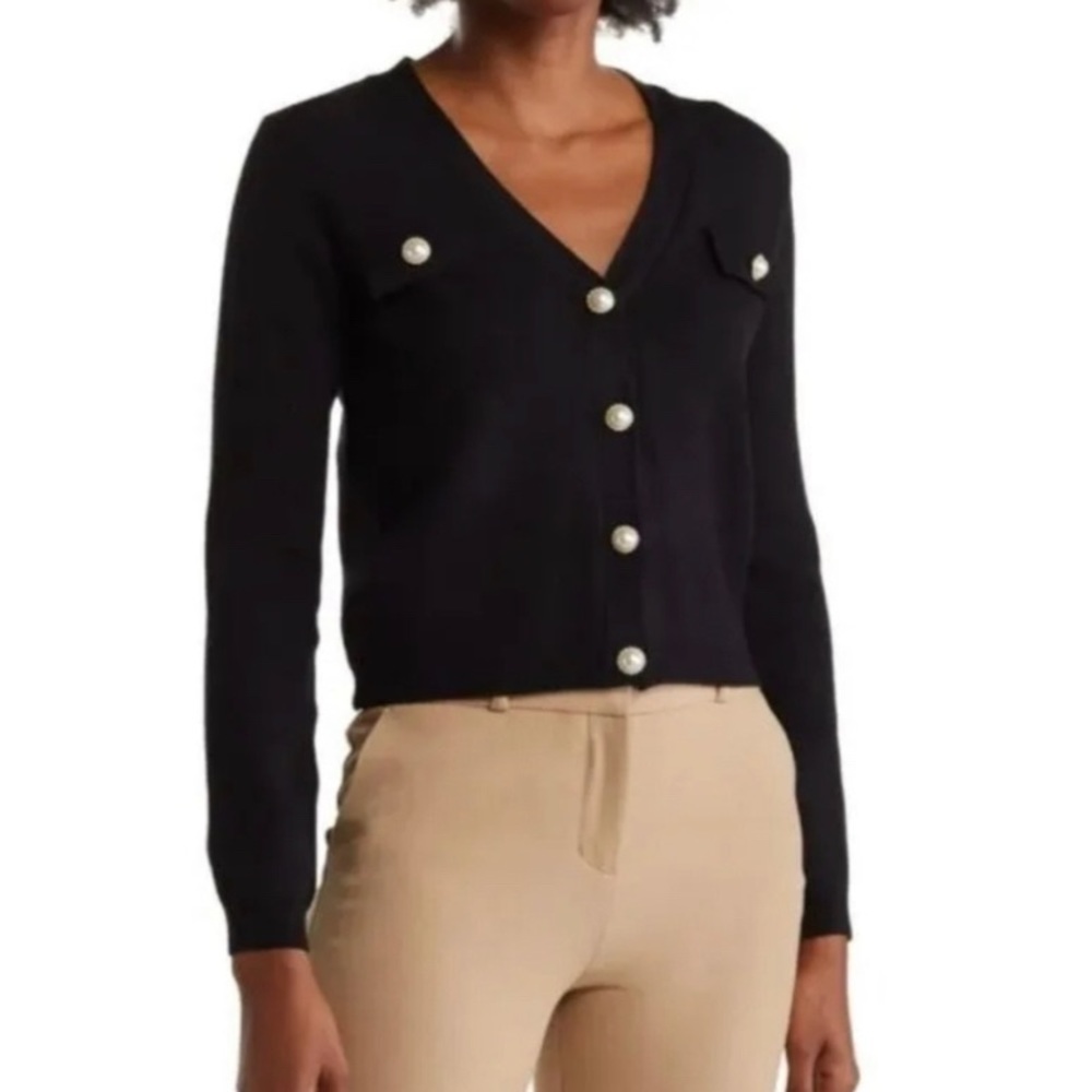 T Tahari Cardigan with Faux Pearl Buttons Sz S